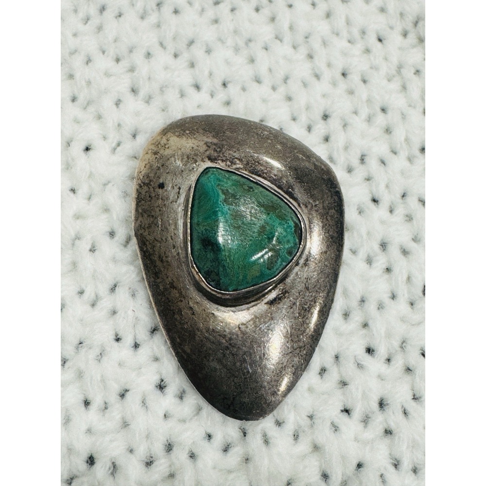 Israel 925 Sterling Silver Green Stone Brooch Pin Pendant As Is Repair